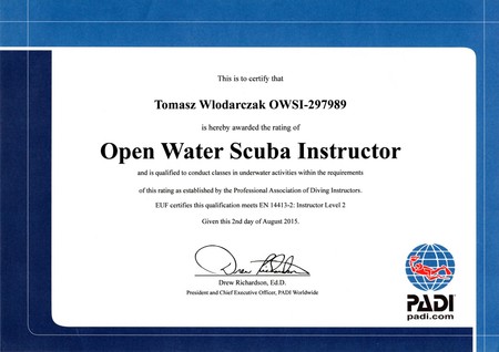 Opan Water Scuba Instructor - Tomasz Włodarczak